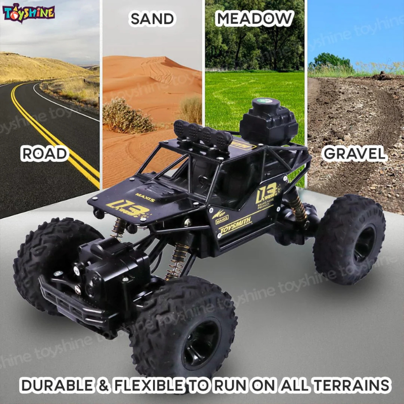 Smoke Rock Crawler Monster RC Truck with Booster Spray Function All Terrain Stunt Racing Car Rechargeable Indoor Outdoor Toy Car - Black