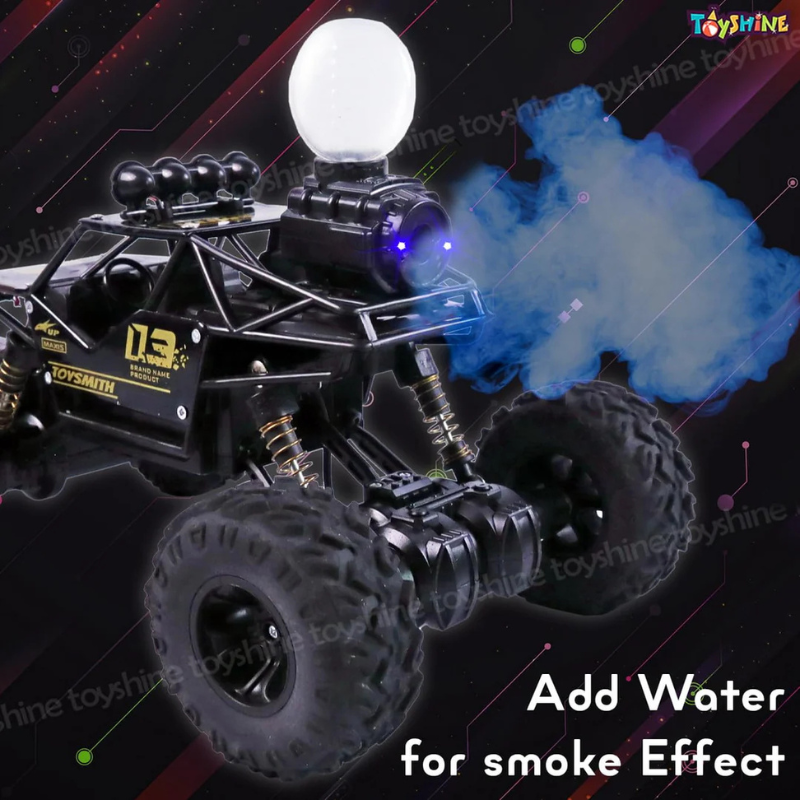 Smoke Rock Crawler Monster RC Truck with Booster Spray Function All Terrain Stunt Racing Car Rechargeable Indoor Outdoor Toy Car - Black