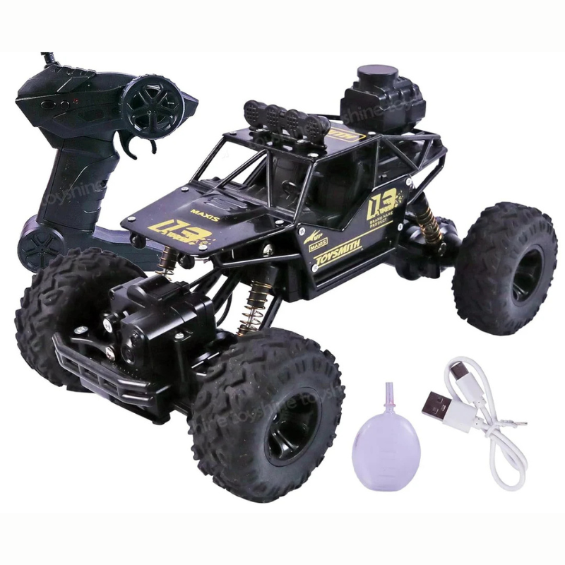Smoke Rock Crawler Monster RC Truck with Booster Spray Function All Terrain Stunt Racing Car Rechargeable Indoor Outdoor Toy Car - Black
